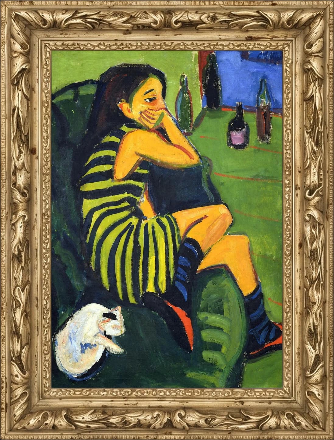 Artistin Marcella by Ernst Ludwig Kirchner, 1910, in a gilded frame