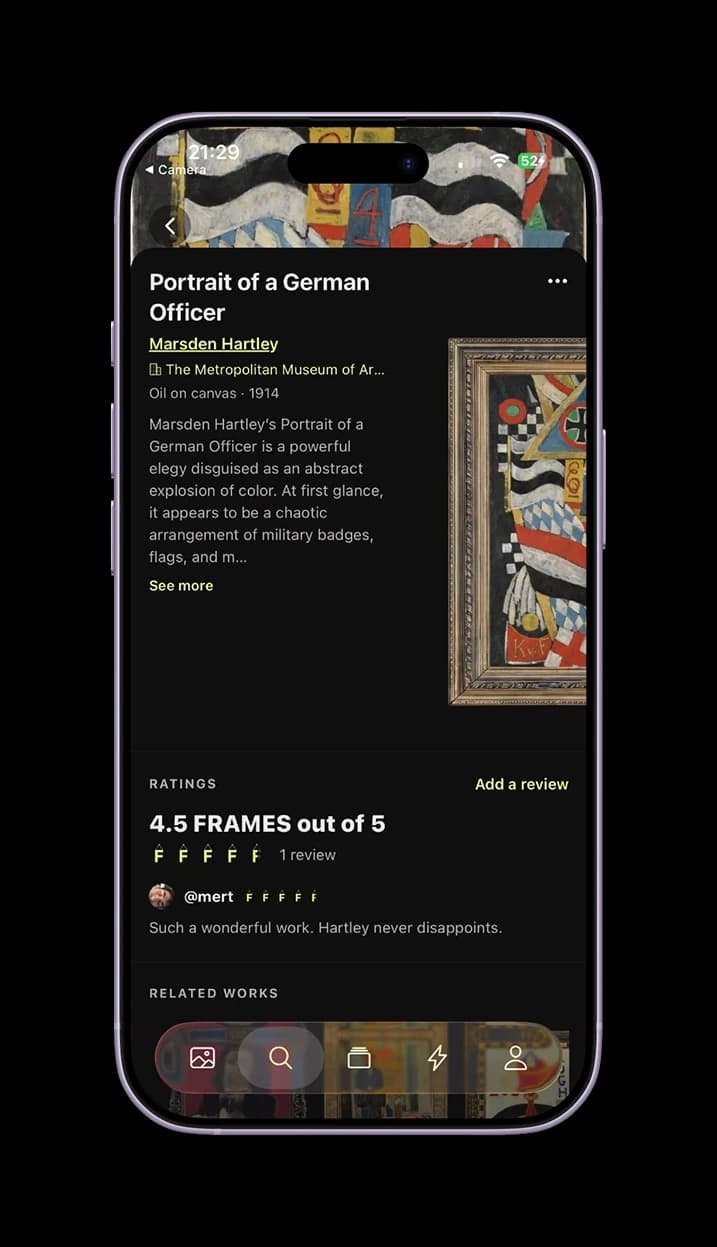 FRAME museum feed showing a framed masterpiece